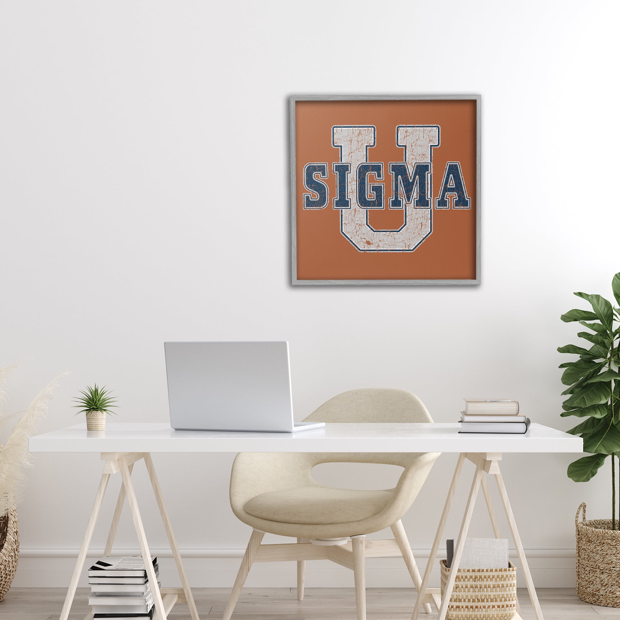 Stupell Industries Sigma University on Brown Gray Framed Giclee Art, design by Grotto Studios