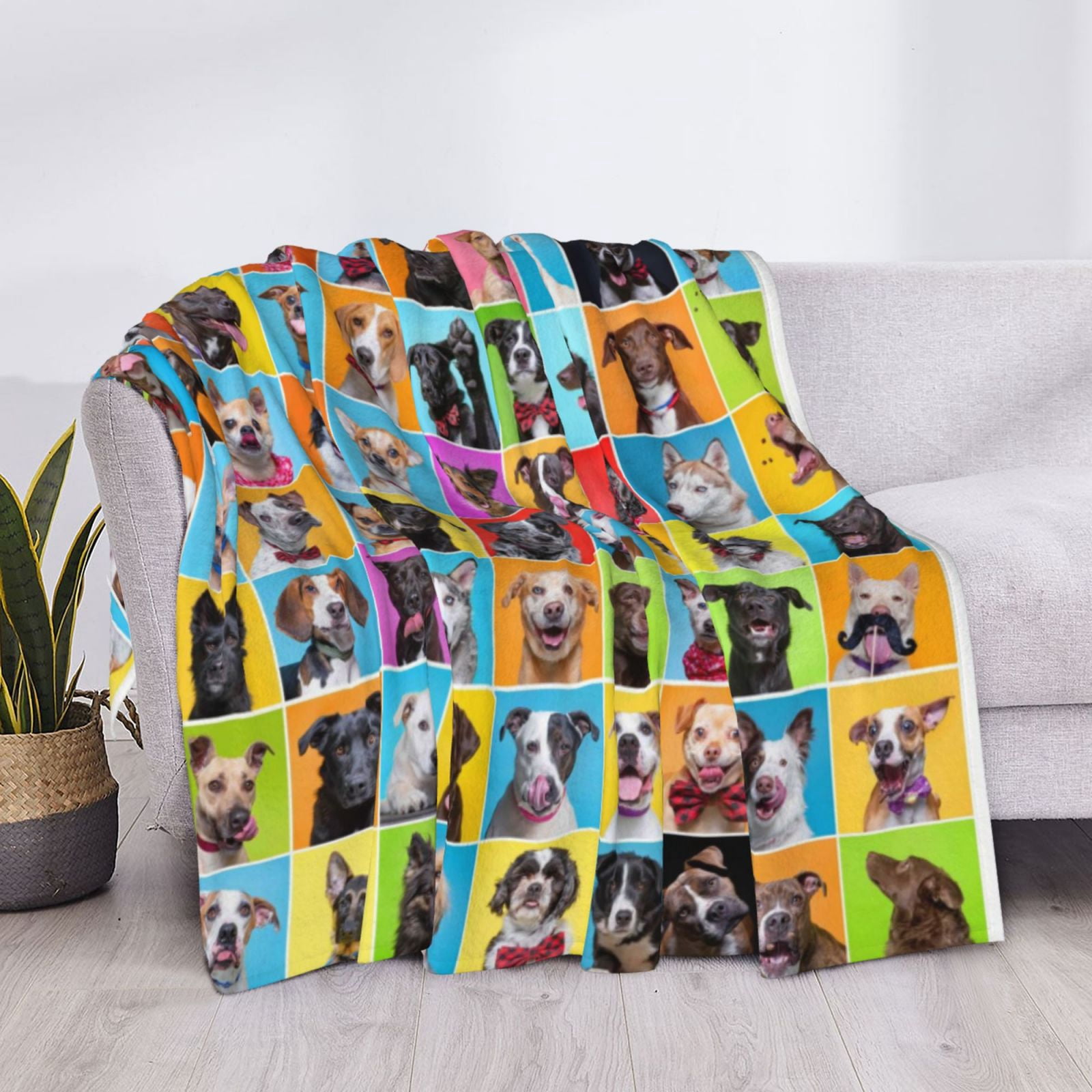 Throw Blanket for Couch - Cute Dogs Collage Soft Comfy Lightweight Cozy Warm Throw Blanket, Fuzzy Plush Flannel Blanket & Throws for Sofa and Bed All Season
