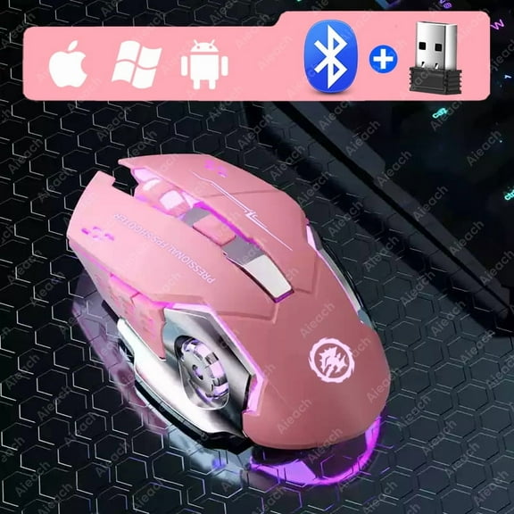 Dual-Mode Wireless Mouse, 2.4G/Bluetooth Electroplating Mechanical for MacBook Pro/Surface Pro, 2000DPI Backlit Rechargeable