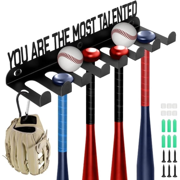 1set Wall Mount Baseball Bat Holder Iron Baseball Softball Bats Organizer Bat Rack Mount on Wall for Display and Storage - Word You are The Most Talented