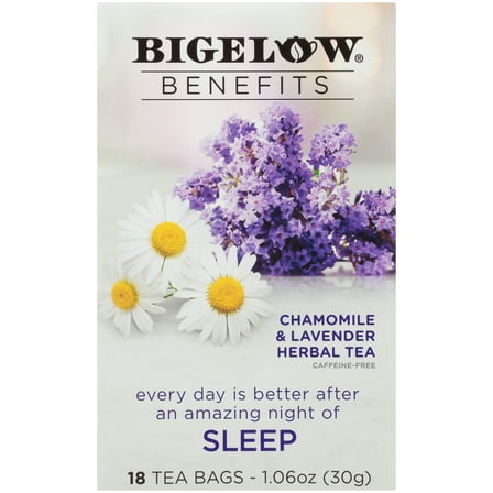 Bigelow Benefits Chamomile & Lavender, Caffeine-Free Herbal Tea Bags, 18 Count