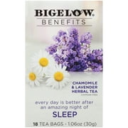 Bigelow Benefits Chamomile & Lavender, Caffeine-Free Herbal Tea Bags, 18 Count