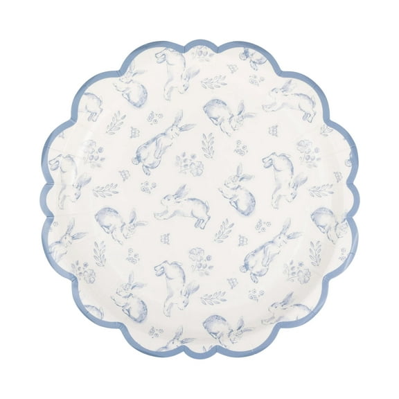 Floral Blue Bunny Paper Dessert Plates 8ct