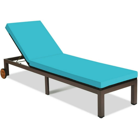 Canddidliike Outdoor Rattan Patio Chaise Lounge Chair with Adjustable Backrest, Ergonomic Lounger Recliner Chair with Heavy-Duty Metal Frame, Lounge Chair for Outdoor, Turquoise