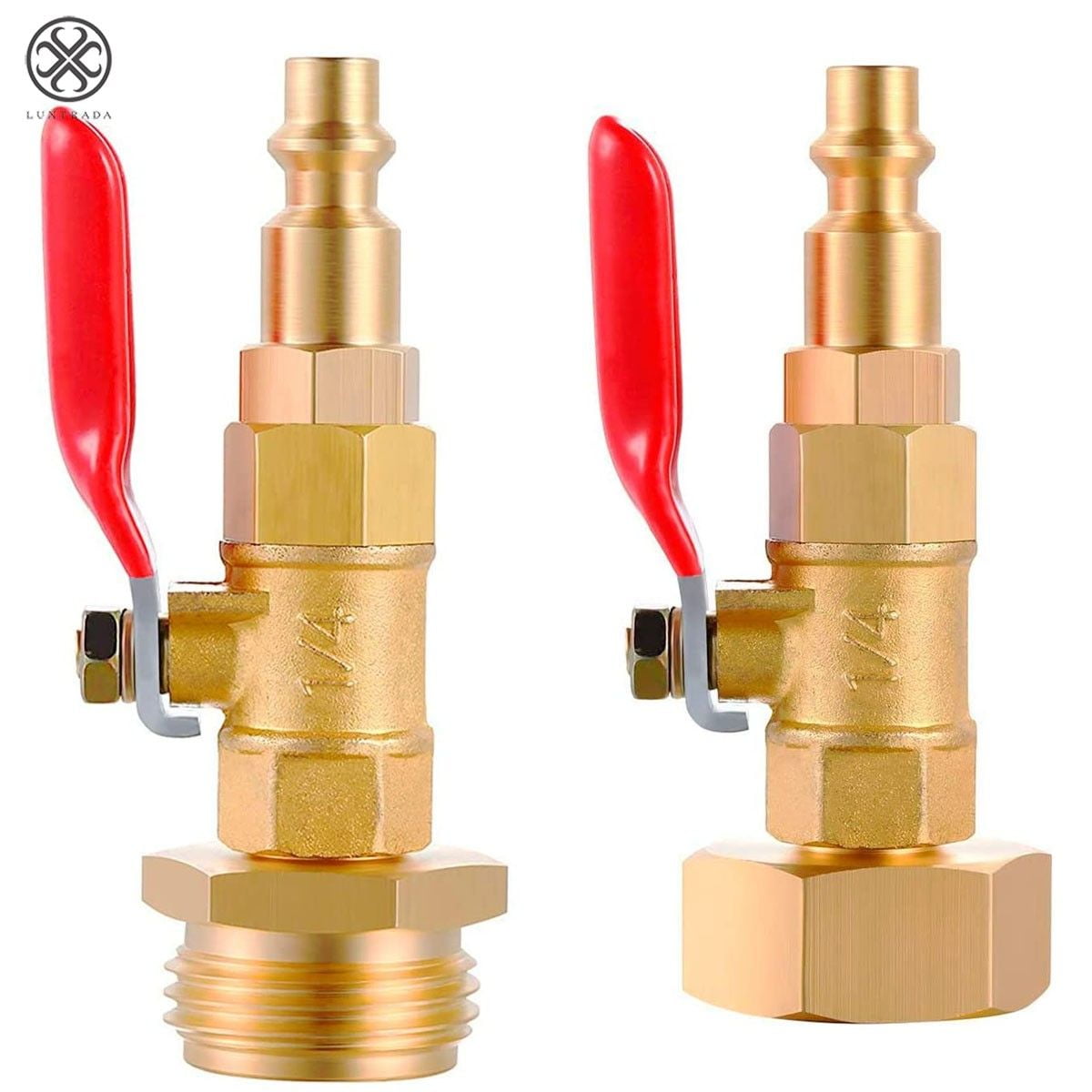 RV Winterize Blowout Adapter，1/4 in Male Quick Connecting Plug Brass Made Winterizing Quick Fitting with Ball Valve Easy Blow Out Water Adapter for RV Boat Camper Garden Water Lines 