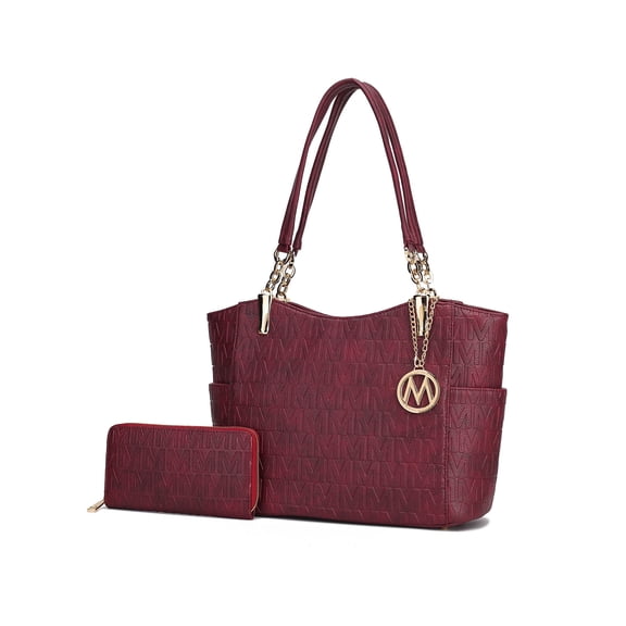 MKF Collection Allison Women's Tote Bag and Wallet Set, Vegan Leather Handbag Purse For Travel and Work By Mia K. -,Burgundy