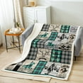 thumbnail image 2 of Western Flannel Blanket Queen 90"X90" Country Cowboy Throw Blanket Boho Cow Skull Horse Fleece Blanket Men,Farmhouse Black Green Buffalo Plaid Sherpa Blanket For All Season, 2 of 4
