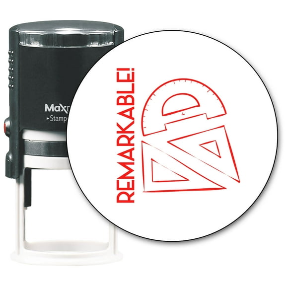 MaxMark Round Teacher Self Inking Stamp - REMARKABLE - Jumbo Series, Style TS319 with Red Ink