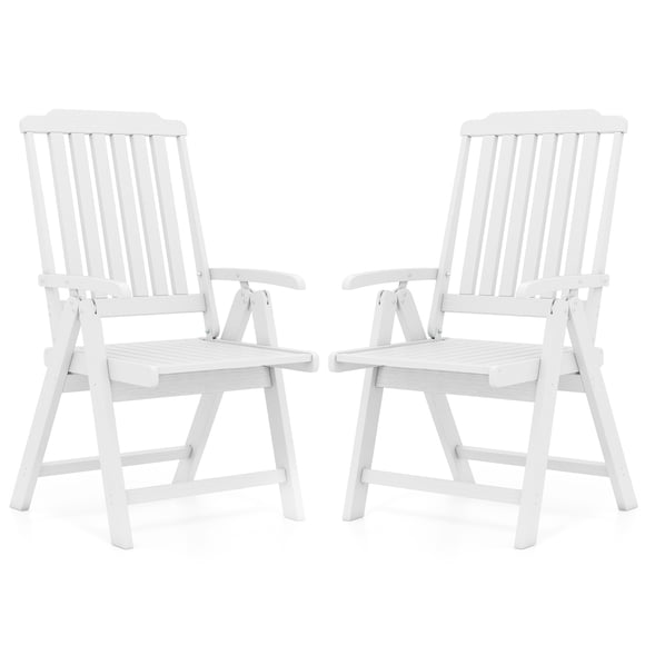 Gymax 2PCS Foldable Patio Chair w/Armrest Curved Back Slatted Seat for Backyard Deck White