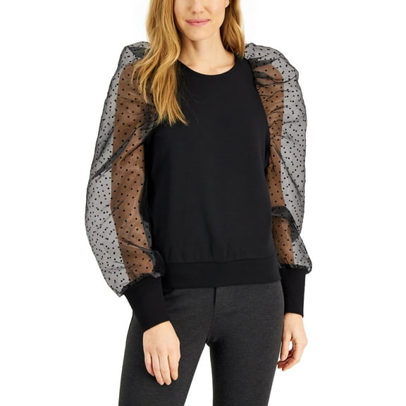 INC International Concepts Organza Sleeve Top Deep Black M