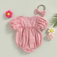 thumbnail image 5 of Staki Toddler Baby Girl Clothes Summer Smocked Bubble Romper Embroidery Onesie Short Sleeve Bodysuit Cute Outfits 0-18M(Watermelon Red,6-12 Months), 5 of 9