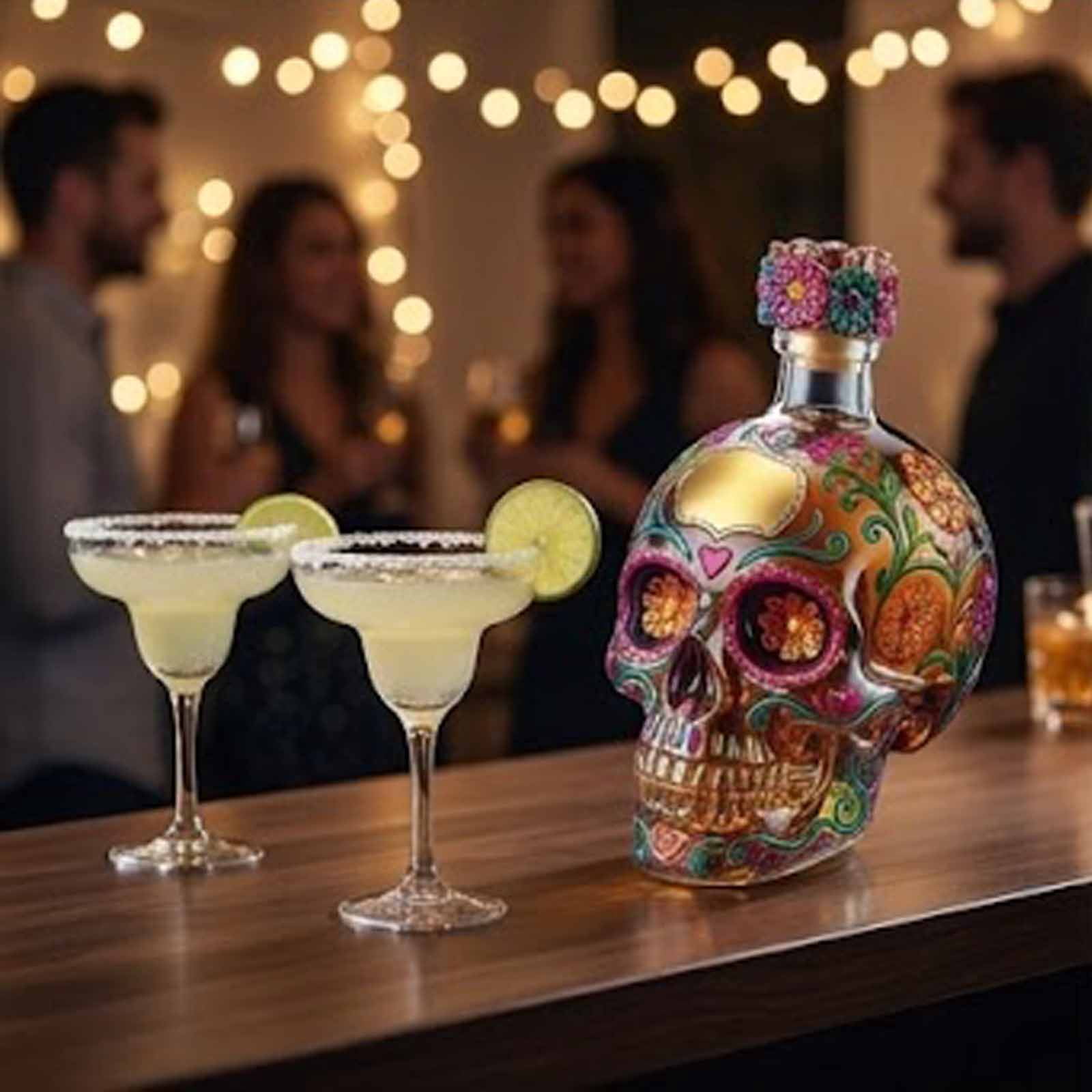 Day Of The Dead Tequila Bottle, Painted Glass Skull Decanter – Gothic Skull Tequila Decanter For Bar, Halloween, Dia De Los Muertos, Perfect For Collectors & Tequila Lovers