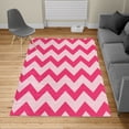 thumbnail image 1 of Shapes Turkish Area Rug, Chevron Pattern Classic Geometrical Horizontal Zig Zag Stripes Retro Artwork, Soft Carpet for Living Room Decor with Distressed Look, 4' X 5.7', Magenta Blush, by Ambesonne, 1 of 3