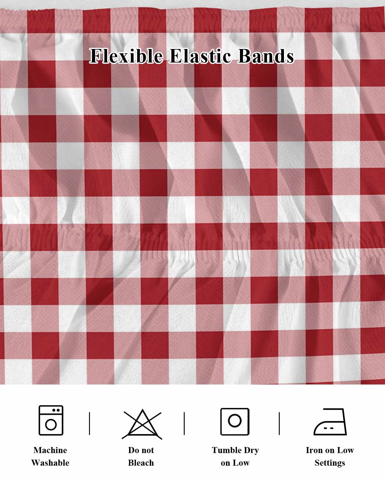 Red White Bed Skirt Buffalo Plaid Bed Skirts Queen Size 16 Inch Drop, Wrap Around Dust Ruffle&nbsp;Bedskirt with Adjustable Elastic Belt for Queen Size Beds