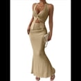 thumbnail image 2 of Conjunto de Dos Piezas para Mujer: Top con Cuello Halter y Falda con Frontal, Conjunto de Verano. Caqui XL, 2 of 10