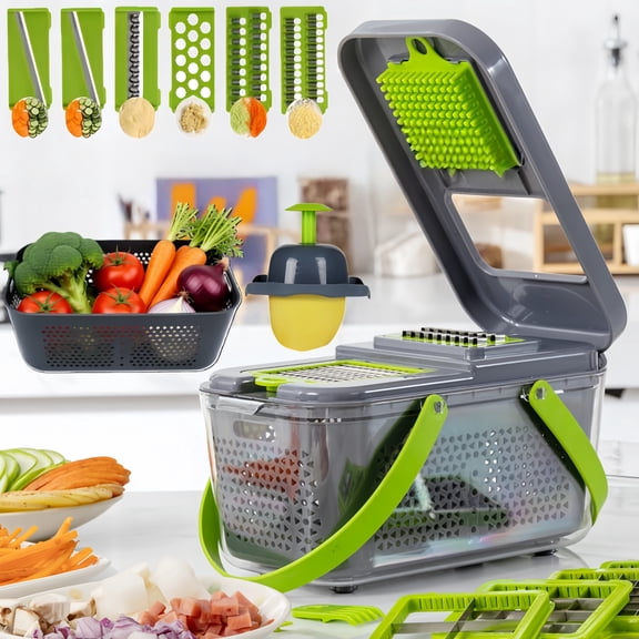 Vegetable Chopper, with 12 Stainless Steel Blades Slicer Onion Dicer, Multi 22-in-1 Veggie Food Slicer for Tomato Fruit, Vegetable cutter with Egg Separator & Slicer, Container