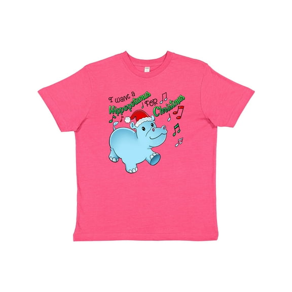 Inktastic I Want a Hippopotamus for Christmas Hippo in Santa Hat Youth T-Shirt