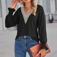 thumbnail image 6 of APEXFWDT Women's Long Sleeve V-Neck Blouses Casual Loose Lace Trim Shirt Tops Lantern Sleeves Office Work Shirt, 6 of 7