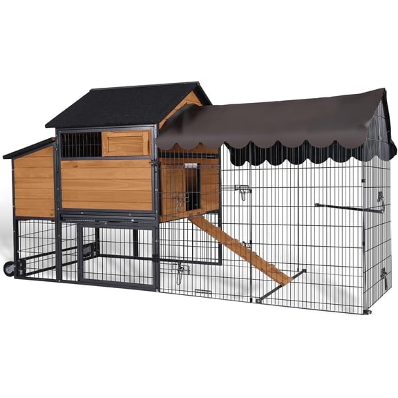 Aivituvin Large Chicken Coop with Metal Frame Mobile Hen House Poultry Cage with Wheels for 4-6 Chickens 85" L