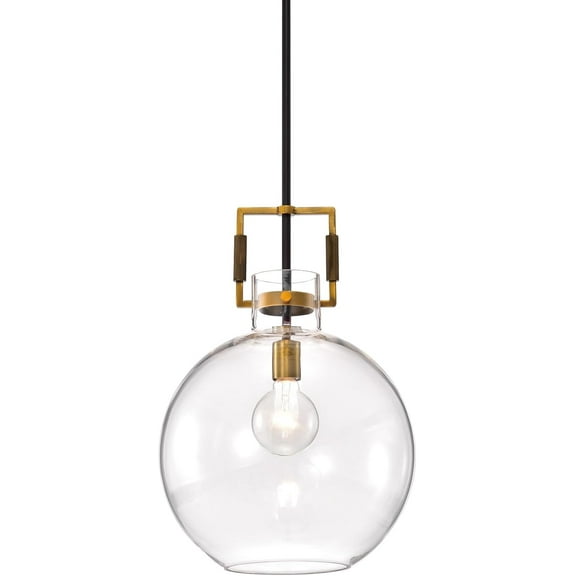 Edvivi 1-Light Kitchen Pendant Lights with Clear Glass Globe Shade, Oil Rubbed Bronze and Antique Gold Adjustable Rods Modern Farmhouse Ceiling Island Light Fixture for Sink, Dining, 14 in.