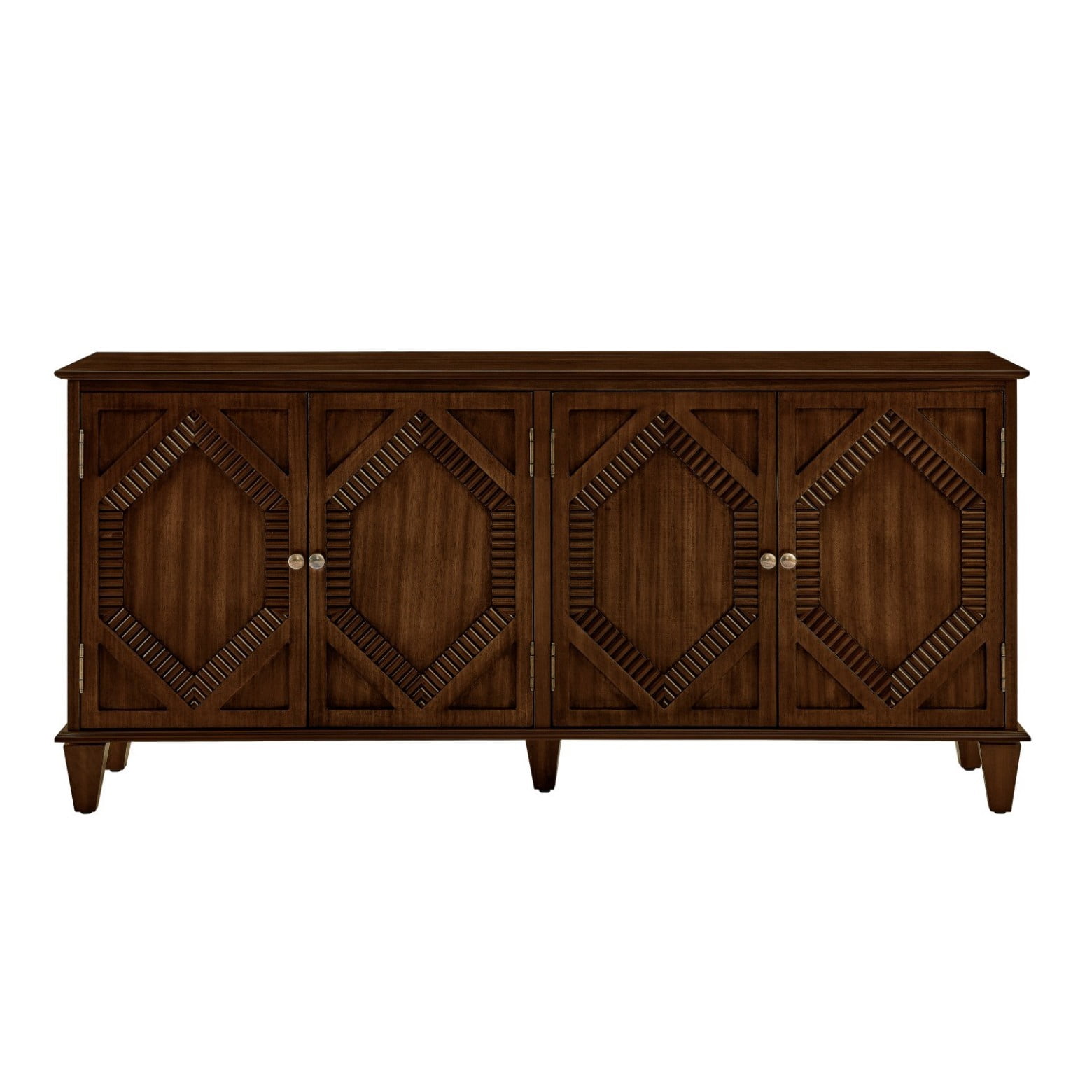 Mid Century Modern 65.2" Sideboard Buffet Cabinet with Storage, Geometric Accent Console Table, Wine Bar Cabinet for Living Room, Entryway, Kitchen, Walnut