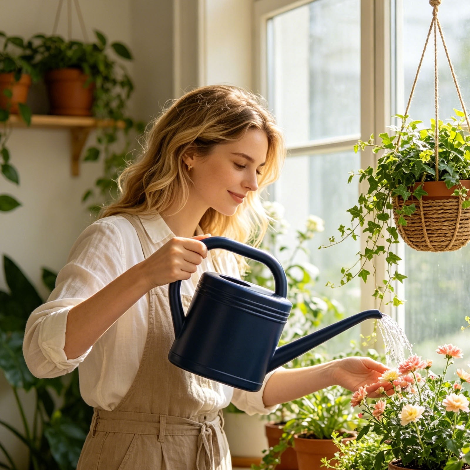 Plant Watering Can, Resin Watering Can, Sturdy Garden Watering Can, Top & Side Dual Handle, For Flower Planting, Vegetable Gardening, 2L