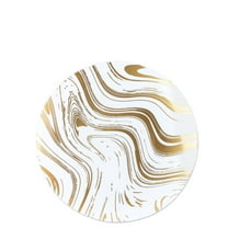 EcoQuality 7.5" inch Round White Plastic Plates with Gold Curve Design - Heavy Duty Large Disposable Charger Dinner Plate Weddings, Serveware, China Like Party Plates (10 Pack)