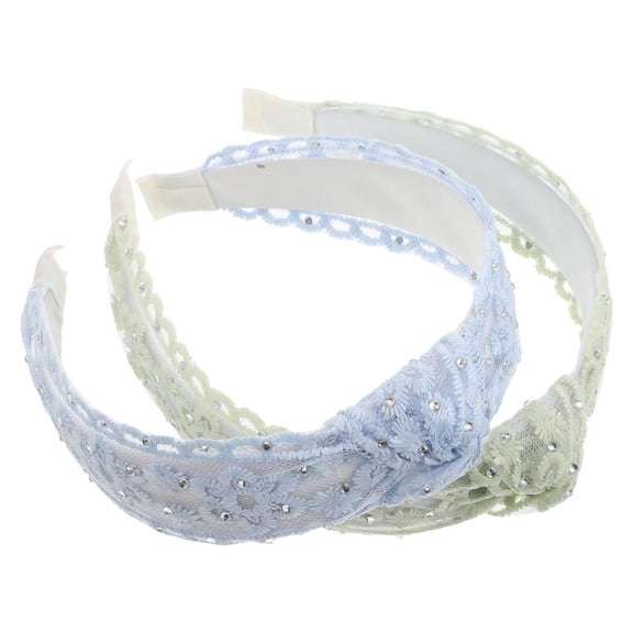 Wide Rhinestone Flower Headbands for Women Embroidered Decorative Hairbands Light Blue and Light Green Hair Hoop Set for Parties 2 Pcs