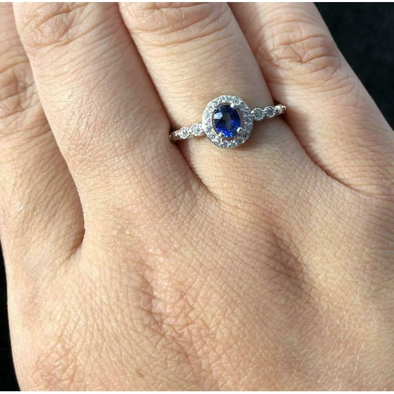 HeartsAndYou 1.6ct Natural Blue Sapphire & Diamond Halo Ring 100% REAL 14k SOLID White Gold
