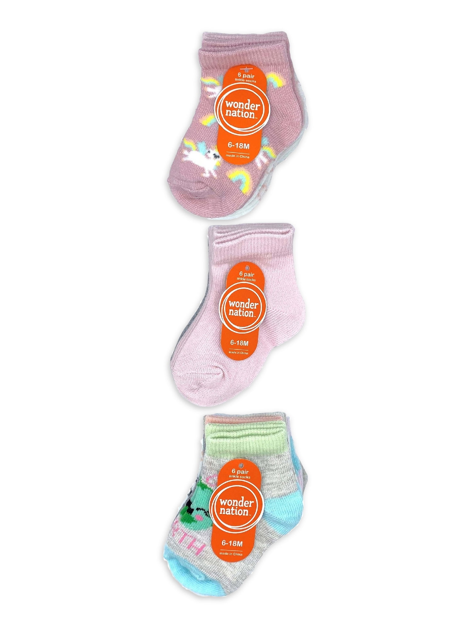 Wonder Nation Baby and Toddler Girl Quarter Socks, 18-Pack, Sizes 0M-5T