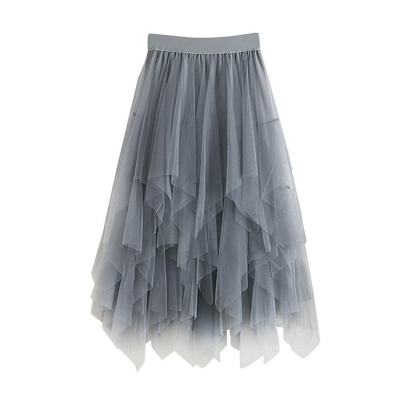 Women's Waist Layer Cake Skirt Mid Length Irregular Mesh Stitching Fashionable Half Skirt for Casual Outfits