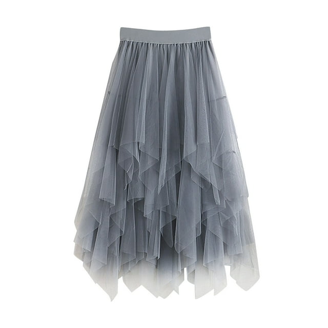Falda de mujer de cintura alta, estilizante, con costuras irregulares de malla y varias capas, de longitud media, elegante, para fiestas y bodas, con gasa transpirable.