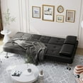 thumbnail image 5 of Furmax 3-in-1 Futon Sofa Bed Convertible Couch – Faux Leather Recliner with Cup Holders for Living Room, Apartment & Small Space, Black, 5 of 9