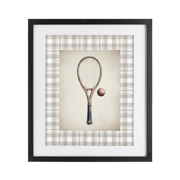 Stupell Industries Eclectic Vintage Tennis Racket & Ball Black Framed Print Under Glass, 13 x 16, by Sisi and Seb