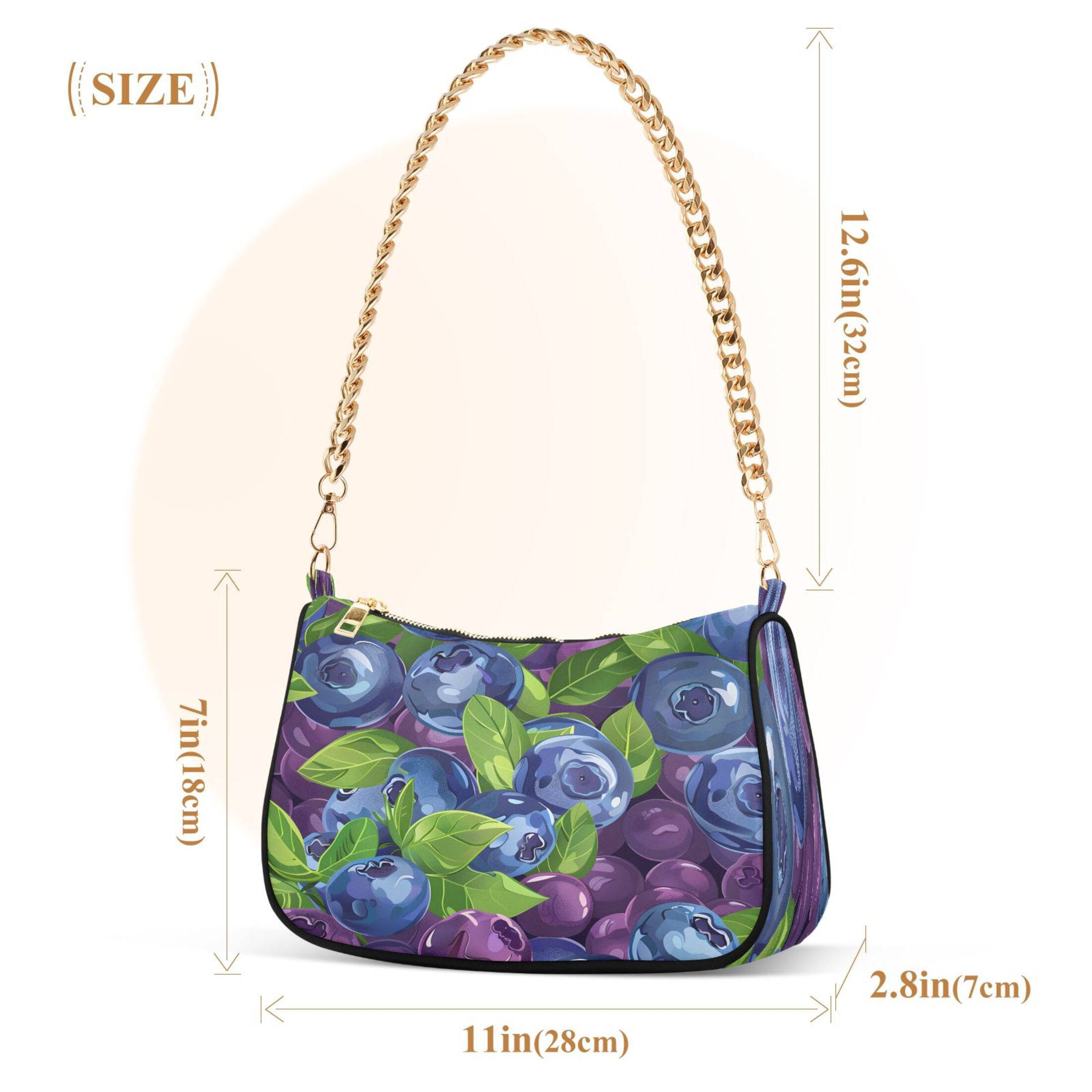 Ryvnso Blueberries Berries Womens Chain Shoulder Bag Tote Handbags Clutch Hobo Purse with Zipper for Travel
