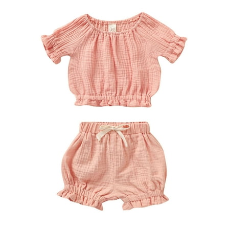 

QIPOPIQ Girls Outfits Clearance Toddler Baby Kids Girls Boys Ruffle Solid Linen Top Shorts Summer Outfits Set