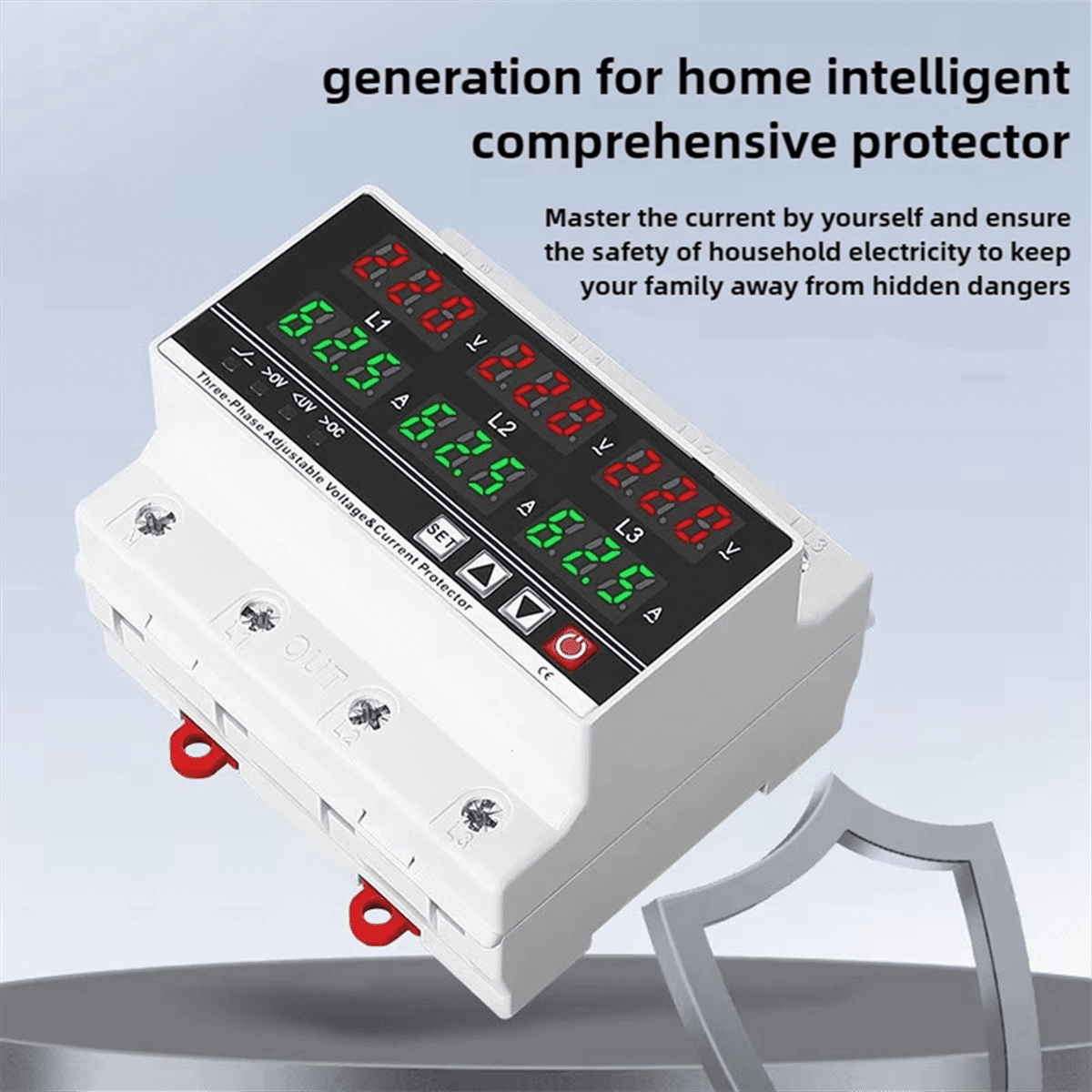 3 Phase Adjustable over and Under Voltage Protector Voltmeter Ammeter Monitor 3P4W Din Rail Current Limit Protection 63A,1 * 3 Phase Over and Under Voltage Protector,White