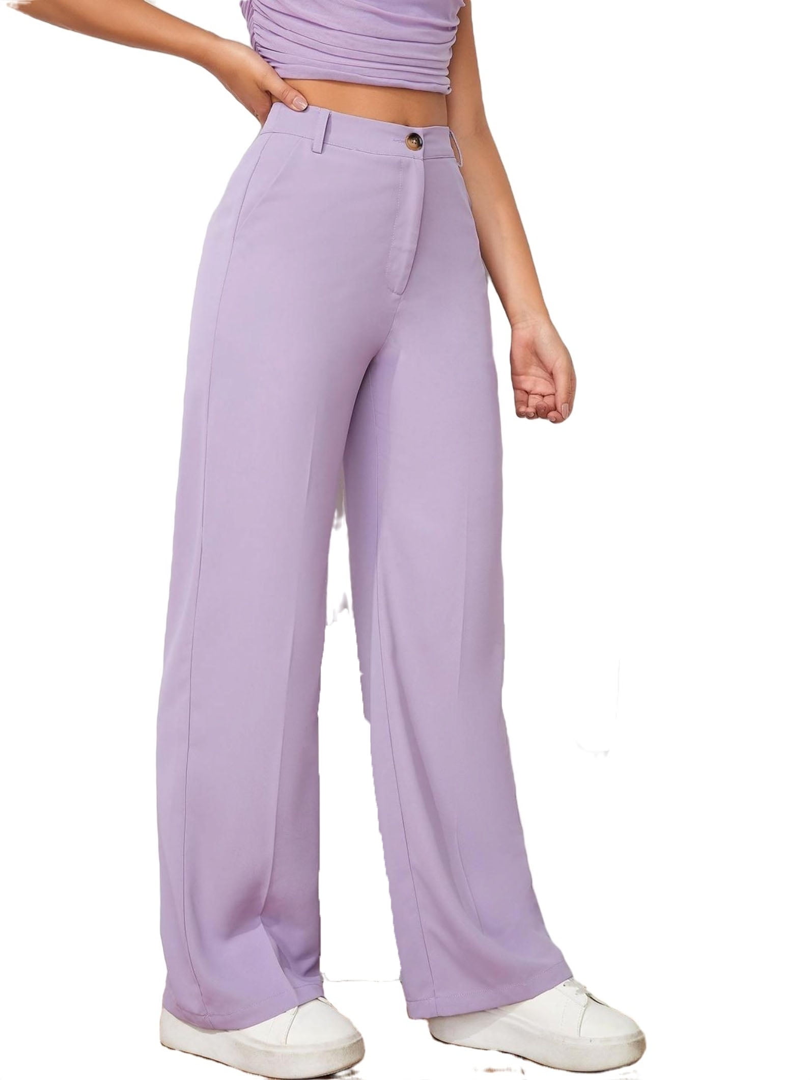 パンツ LOW CLASSIC : 24FW / BASIC LONG TROUSER (PURPLE) Elegant Straight Leg Plain Lilac Purple Long Women Pants