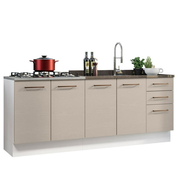 Kit de Cocina MADESA 2 Muebles 3 Cajones 4 Puertas Blanco/Crema Agata