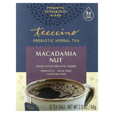 Teeccino Prebiotic Herbal Tea, Macadamia Nut, Caffeine Free, 10 Tea Bags, 2.12 oz (60 g)