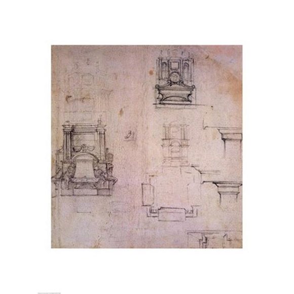 Posterazzi BALBAL87992LARGE Inv. 1859 6-25-545. R. W. 25 Dessins pour les Tombes Affiche Imprimée par Michelangelo Buonarroti - 24 x 36 Po. - Grand