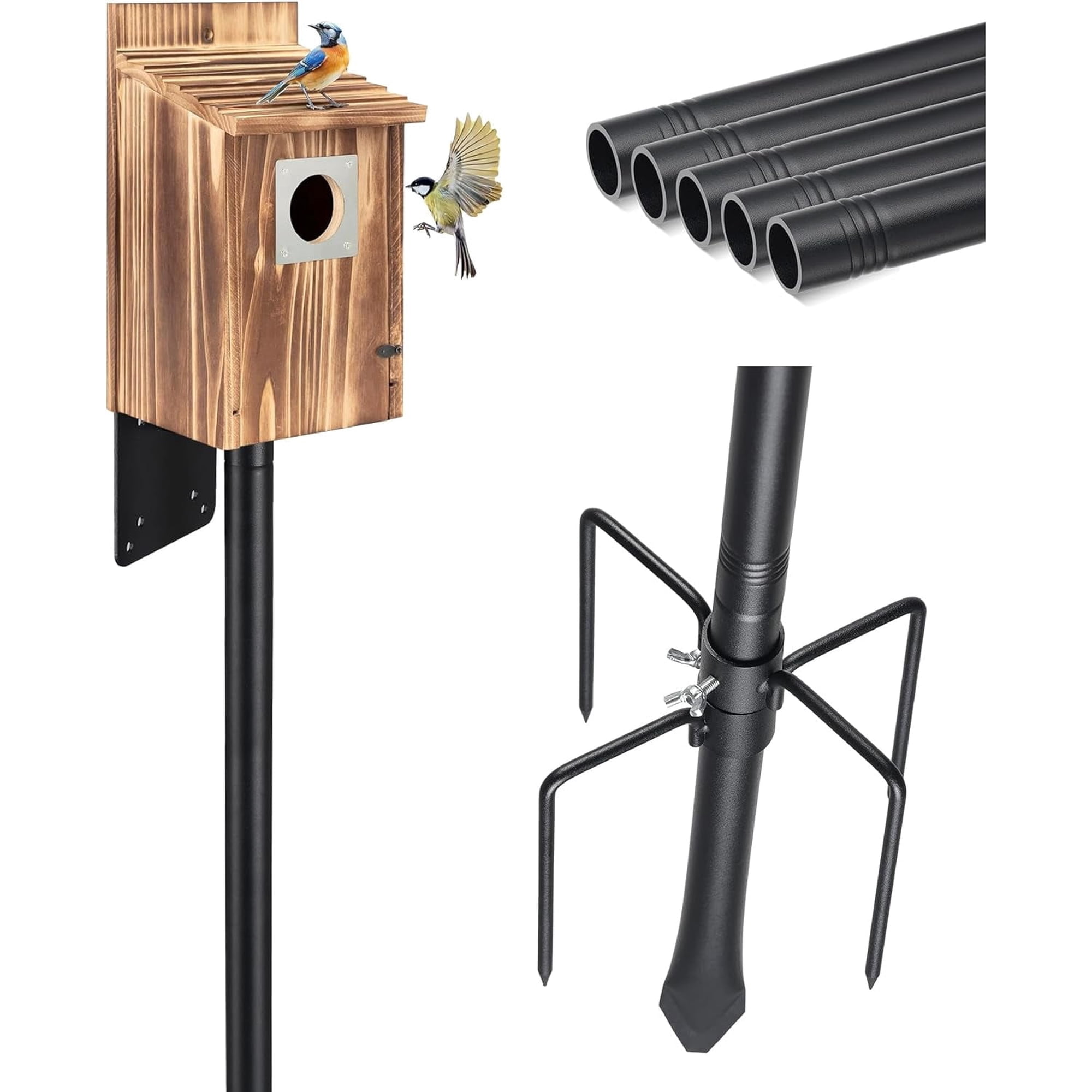 2 Pack Bird House Pole, Heavy-Duty Outdoor Bird Feeder Pole with Stable 5-Prong Base, 75” Adjustable Height, 1 Inch Dia Universal Mounting Stand for Yard Garden Bird Watching and Feeding
