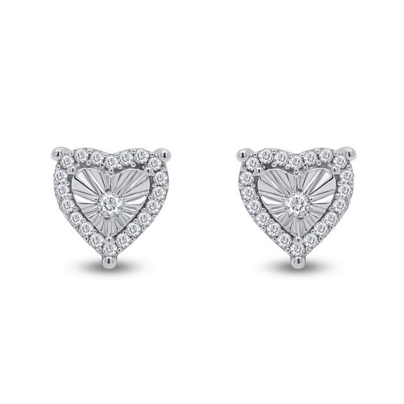 1/4 Carat (Cttw) Round Natural Diamond Heart Frame Halo Stud Earrings For Womens 14K White Gold Plated 925 Sterling Silver (I-J Color, I2-I3 Clarity, 0.25 Cttw)