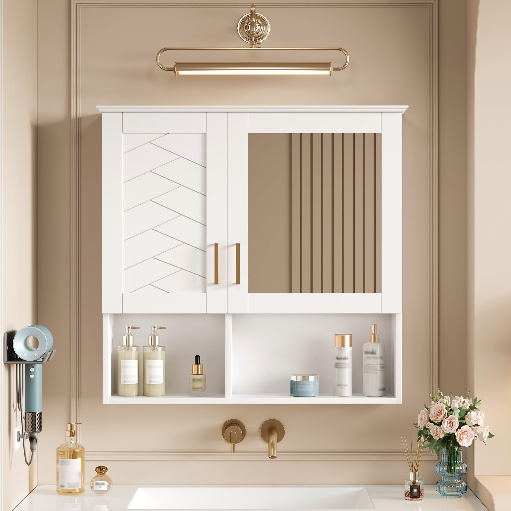 Euroco 2-in-1 Bathroom Mirror Cabinet, 30 inch Wall Mounted Medicine Cabinet with Adjustable Shelves & Soft Close Doors, High-Define Mirror with Storage for Bathroom Vanity