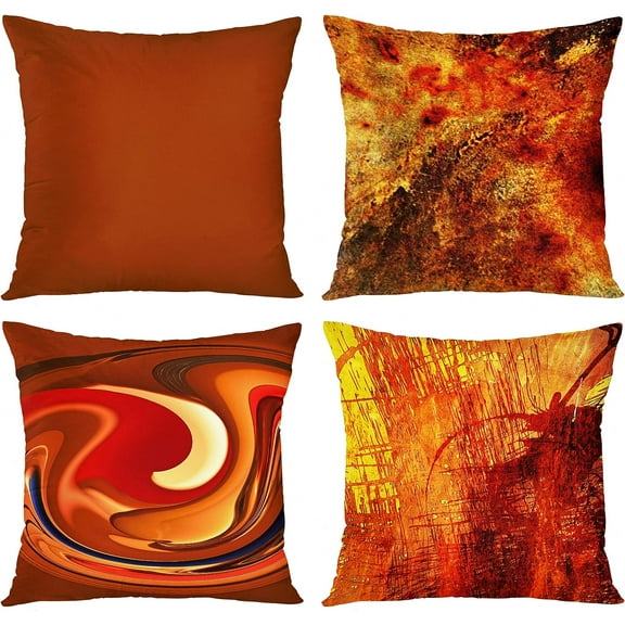 Set of 4 Throw Pillow Covers Burnt Orange Abstract Red 20 Tan Funky Watercolor Grunge Monochrome Decorative Pillow Cases Accent Couch Home Decor Square 18x18 Inches Pillowcases