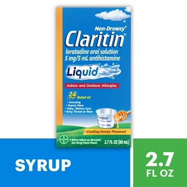 Claritin 24 Hour Non-Drowsy Loratadine Antihistamine Allergy Relief Medicine, Cooling Honey Syrup, 5 mg, 2.7 oz