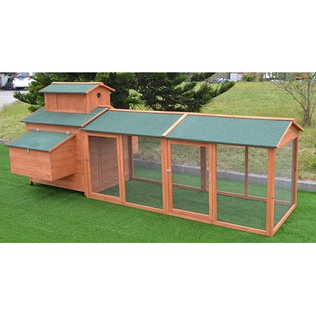 Omitree 10' ft Wood Chicken Coop Backyard Hen Run House Chicken 6 Nesting Box &
