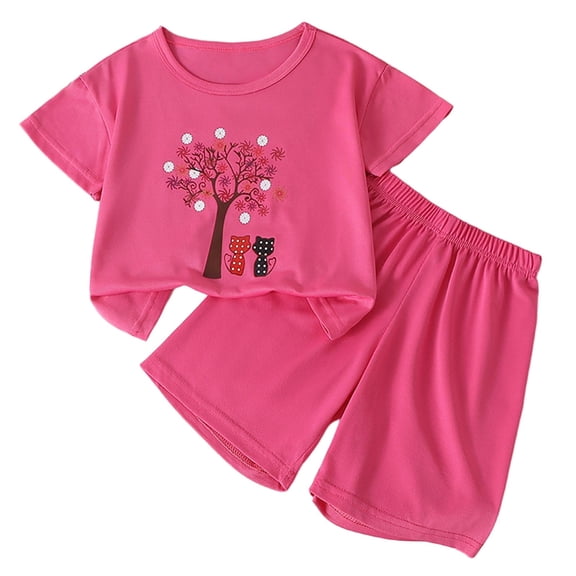NAISIBABY Girls Outfit Sets, Graphic Short Sleeve T-Shirt and Shorts 2-Piece Summer Kids Casual Sports Clothes Pink Size 10