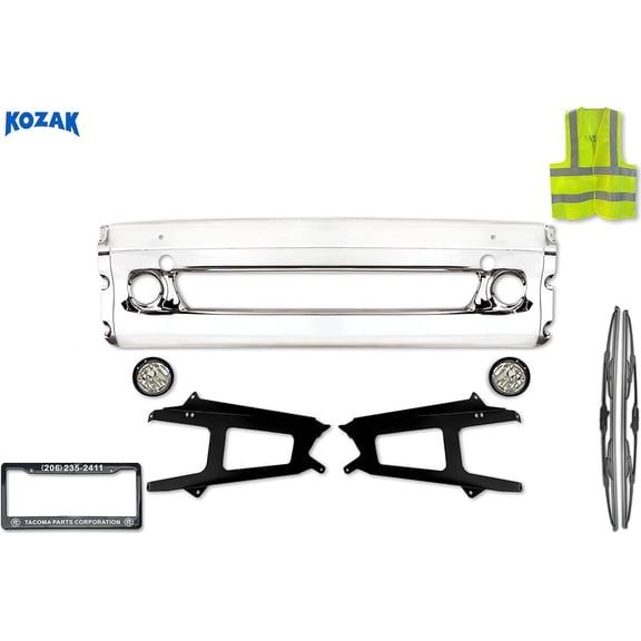 KOZAK Center Chrome Steel Bumper with Fog Lights and Brackets (Left & Right) Compatible with Freightliner Columbia 2002-2012