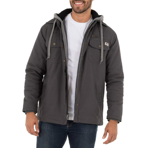 Wells Lamont Quilted Lined Flex Canvas Shirt Jacke with Sherpa Lined Fleece Hood